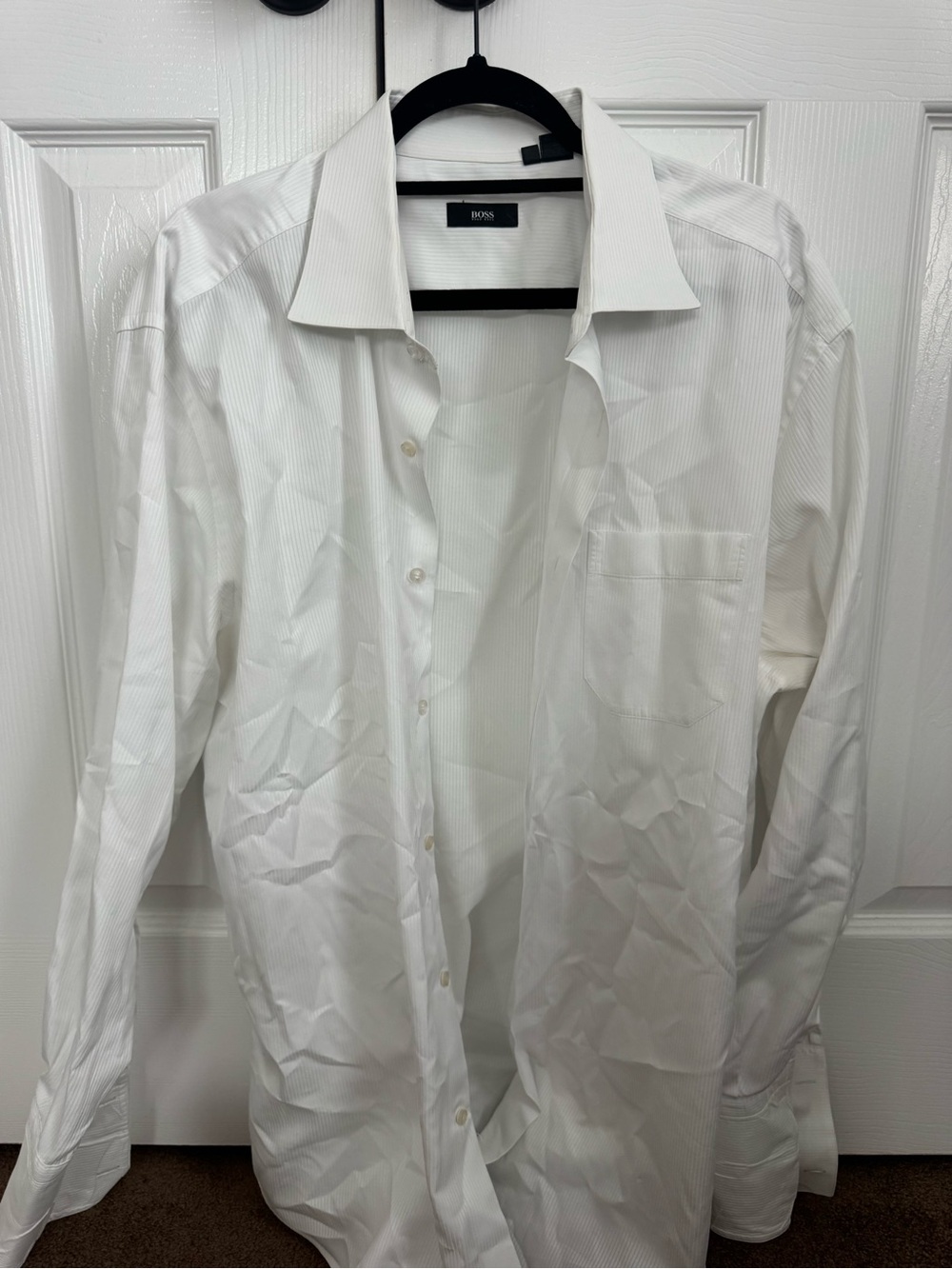 Hugo Boss White Long-Sleeve Dress Shirt with Chest Pocket